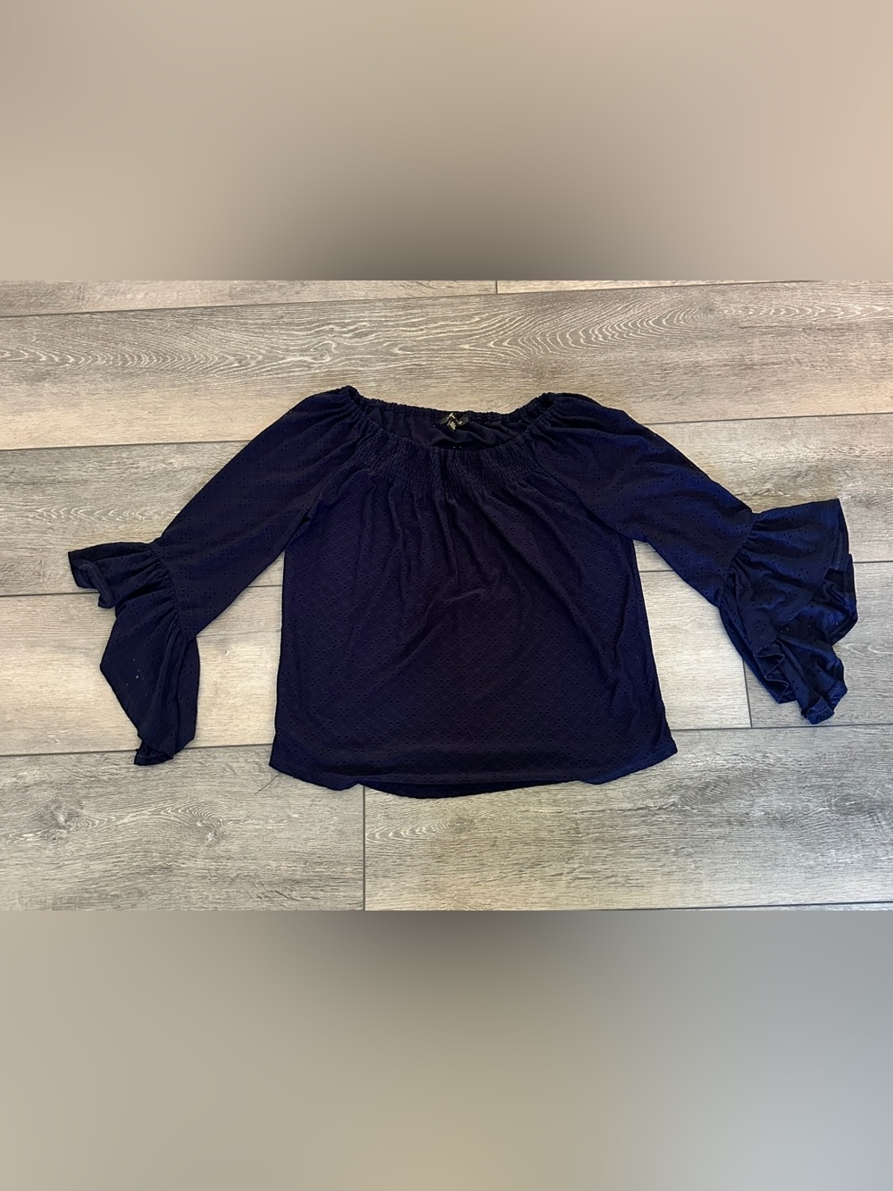 Melissa Paige Navy Off-Shoulder Eyelet Top Size S
